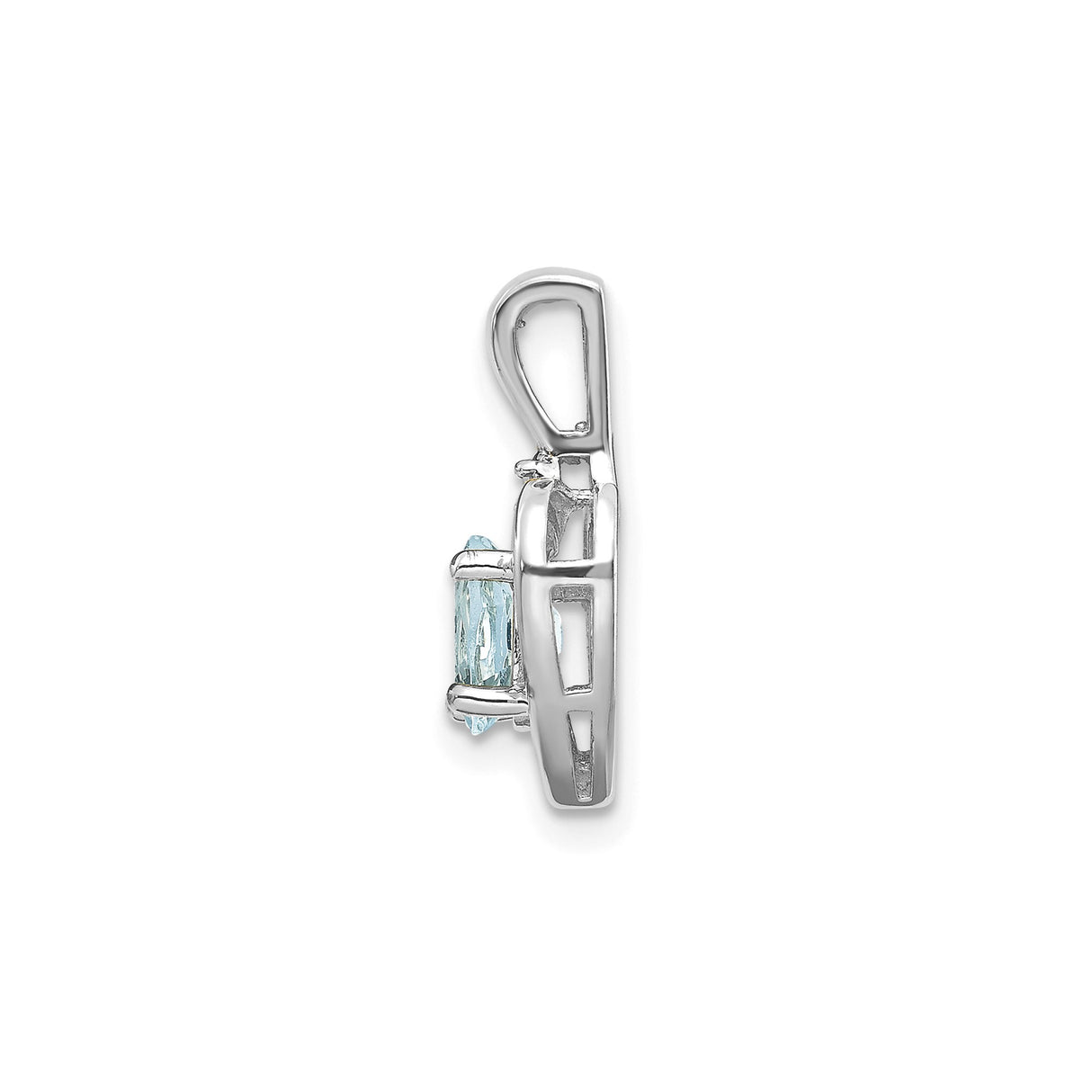 14k White Gold Heart Pendant with Oval Aquamarine and Diamond Accent