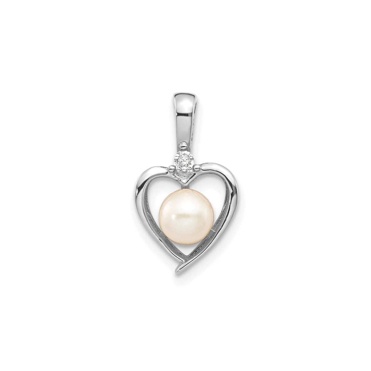 14k White Gold Heart Pendant with Cultured Pearl and Diamond Accent
