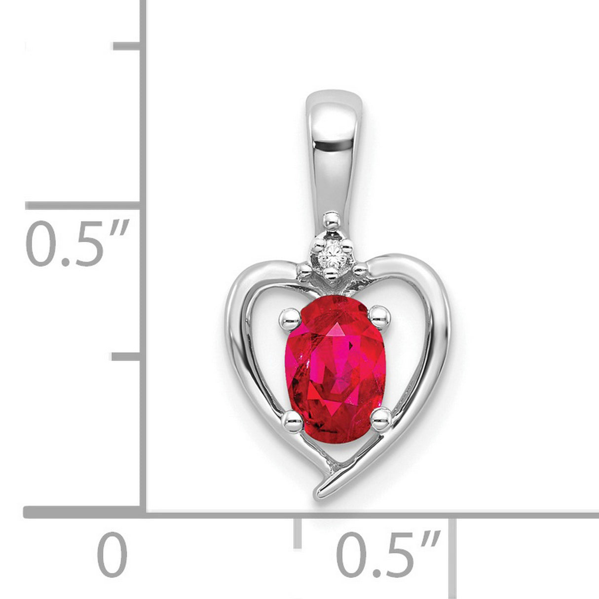 14k White Gold Heart Pendant with Oval Ruby and Diamond Accent
