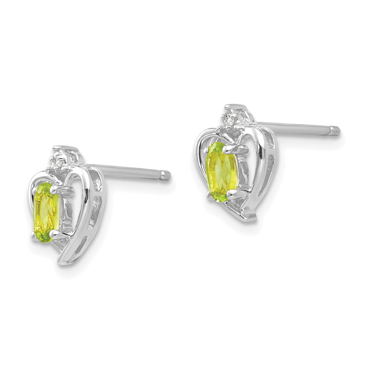 14k White Gold Heart Stud Earrings with Marquise Cut Peridot and Diamond Accent