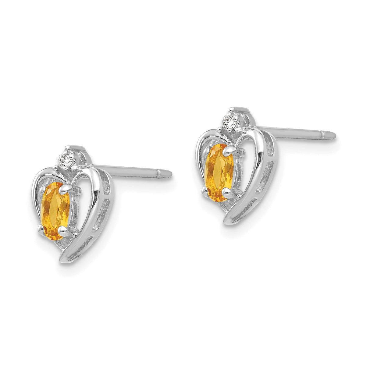 14k White Gold Heart Stud Earrings with Citrine and Diamond Accent