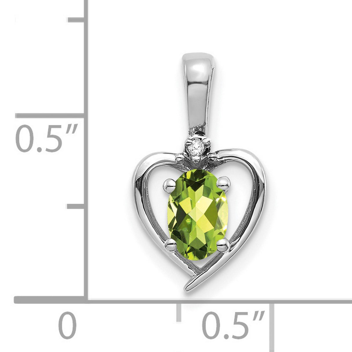 14k White Gold Heart Pendant with Oval Peridot and Diamond Accent, Romantic Design