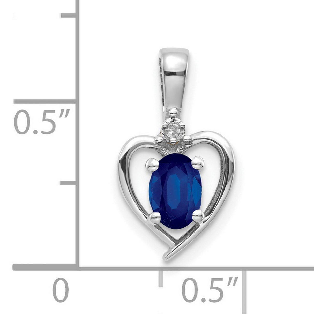 14k White Gold Heart Pendant with Blue Sapphire and Diamond Accent for Women