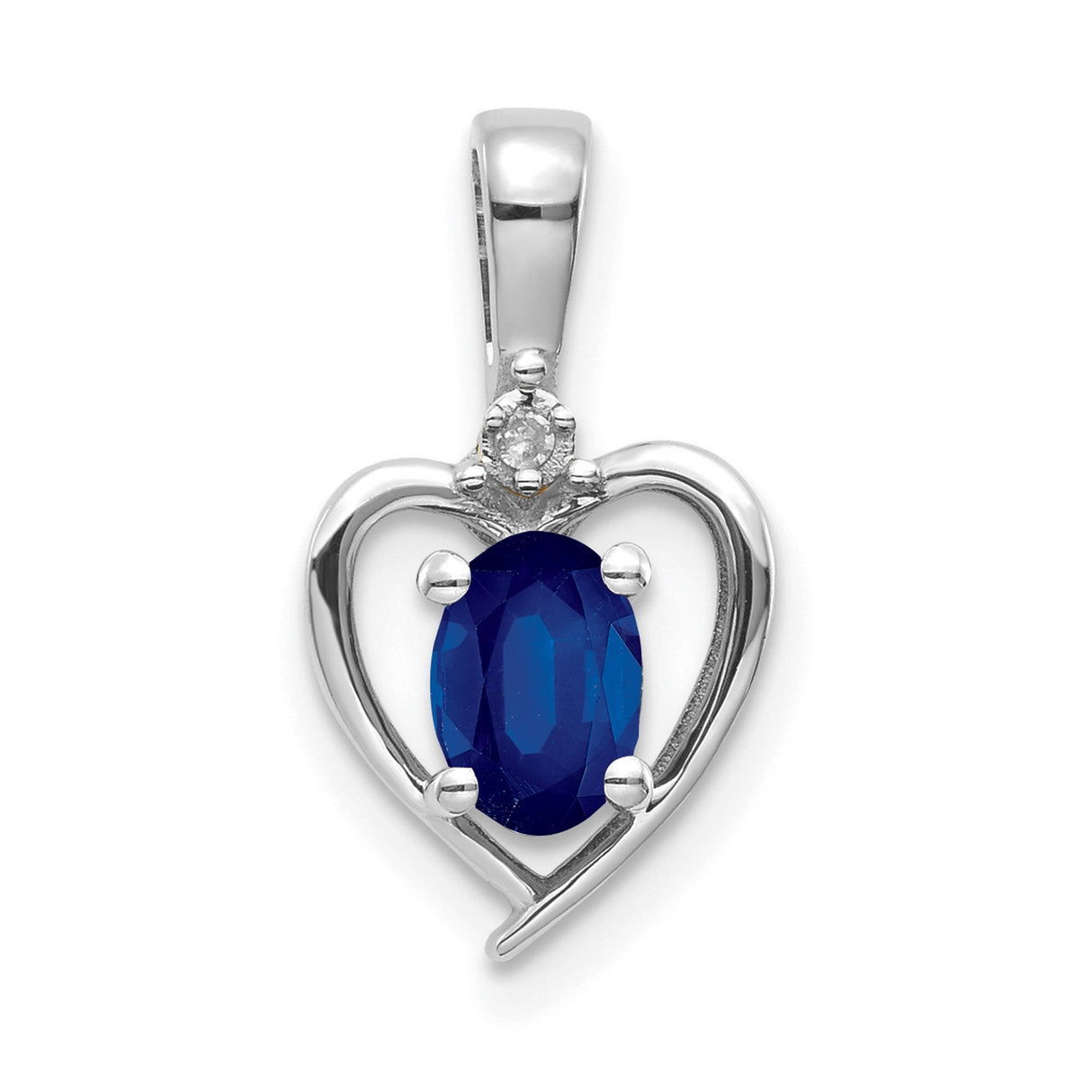 14k White Gold Heart Pendant with Blue Sapphire and Diamond Accent for Women