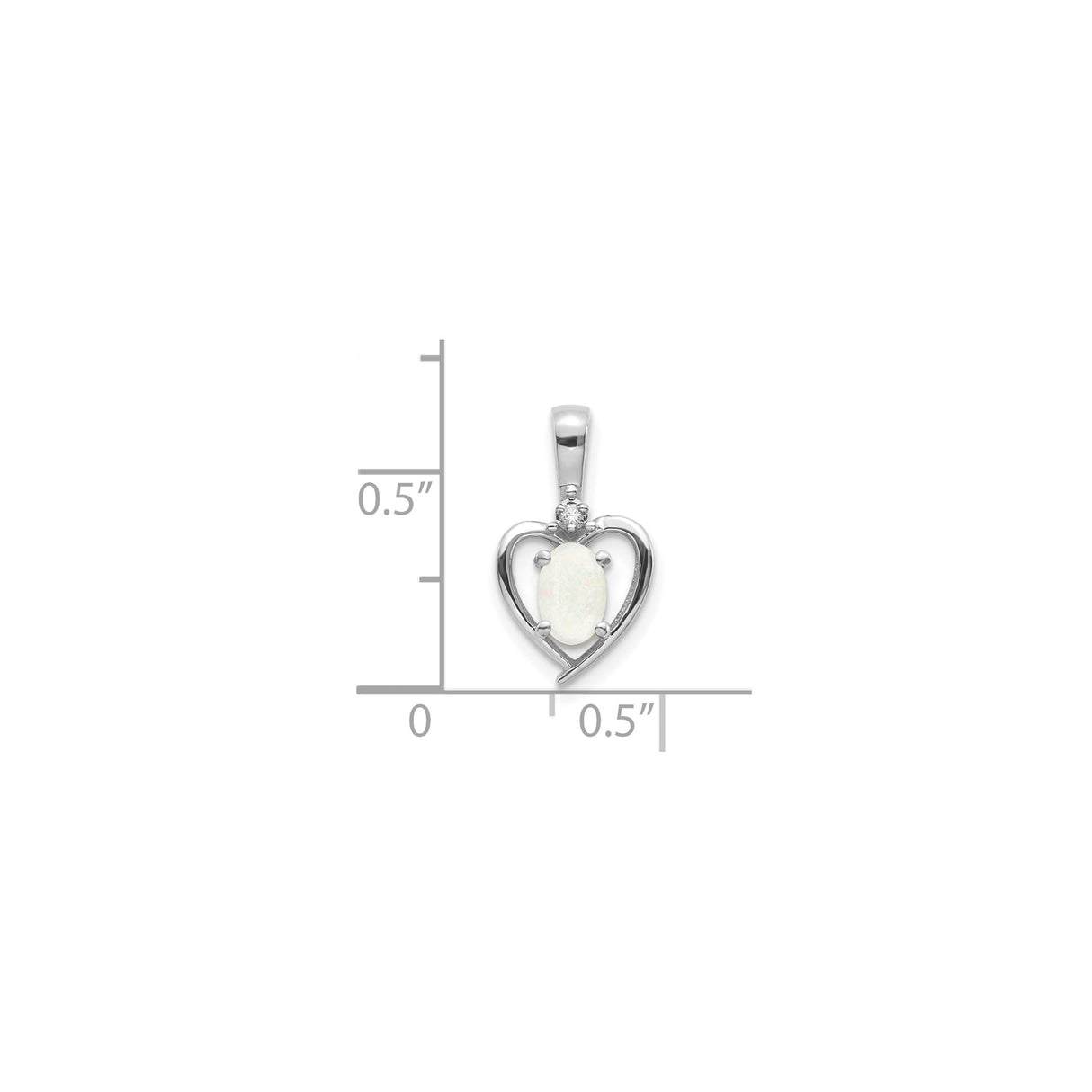 14k White Gold Heart Pendant with Oval Opal and Diamond Accent, Open Heart Design for Women
