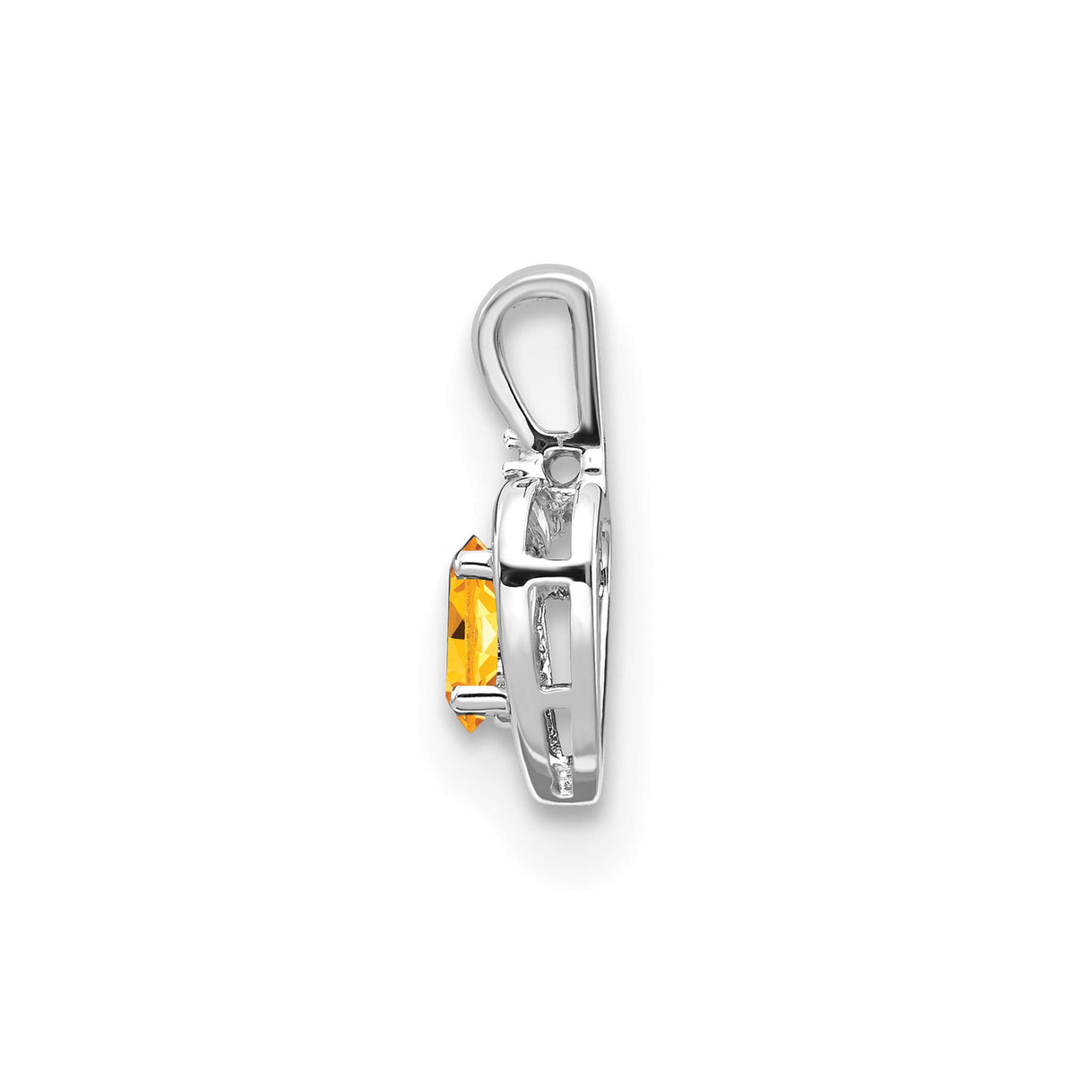 14k White Gold Heart Pendant with Citrine and Diamond Accent, Romantic Jewelry for Women
