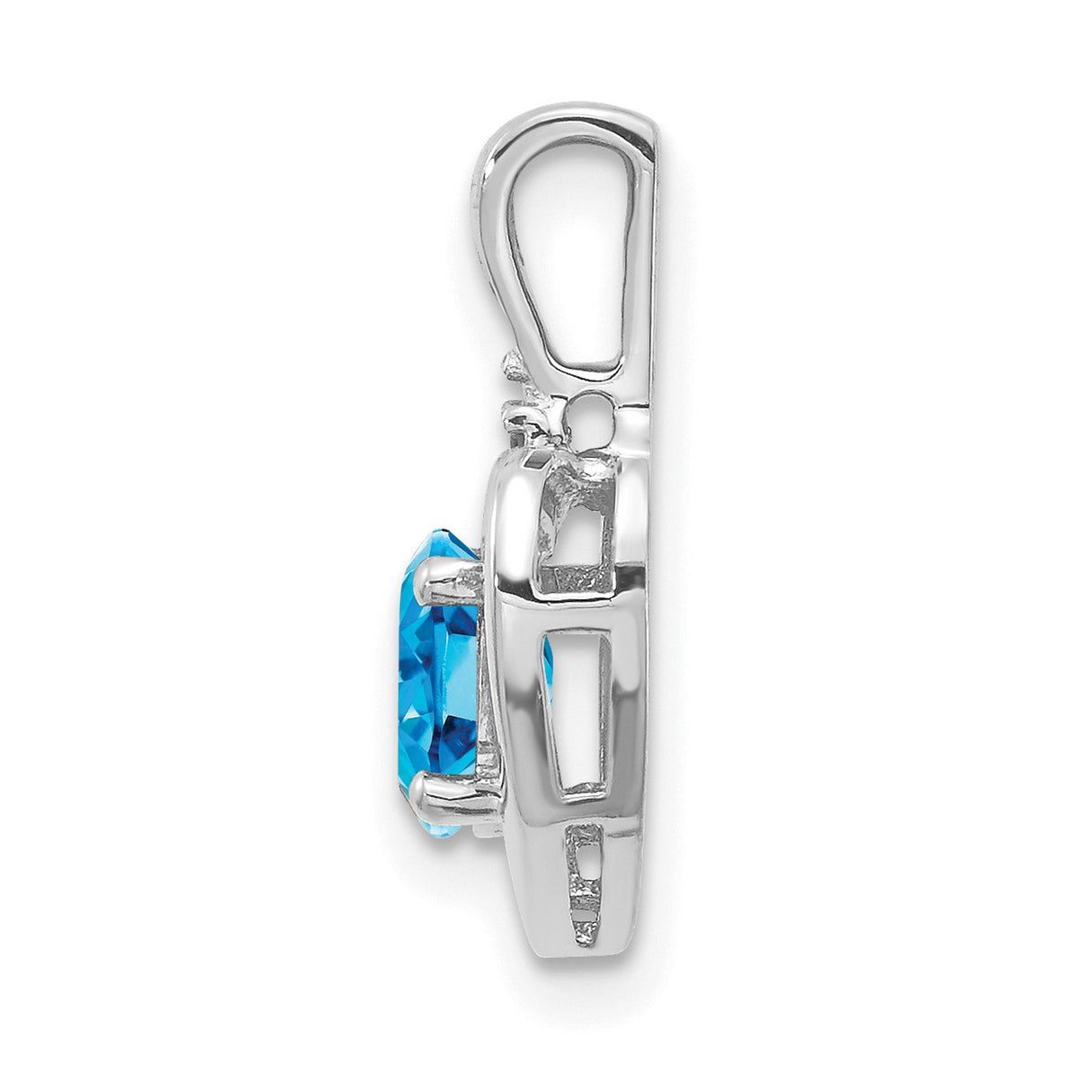 14k White Gold Heart Pendant with Oval Swiss Blue Topaz and Diamond Accent
