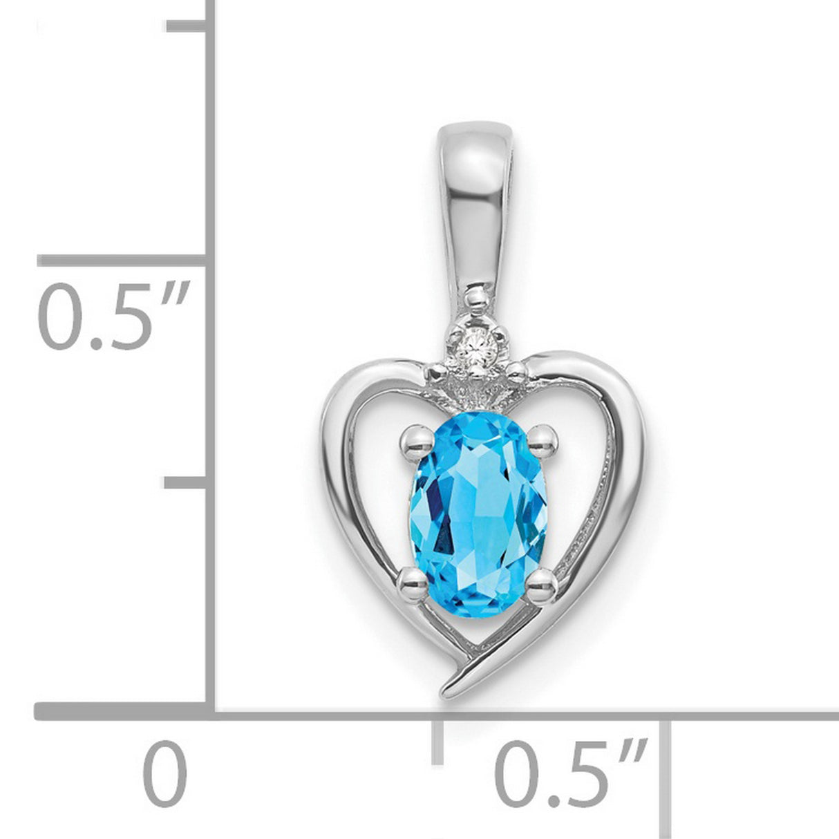 14k White Gold Heart Pendant with Oval Swiss Blue Topaz and Diamond Accent