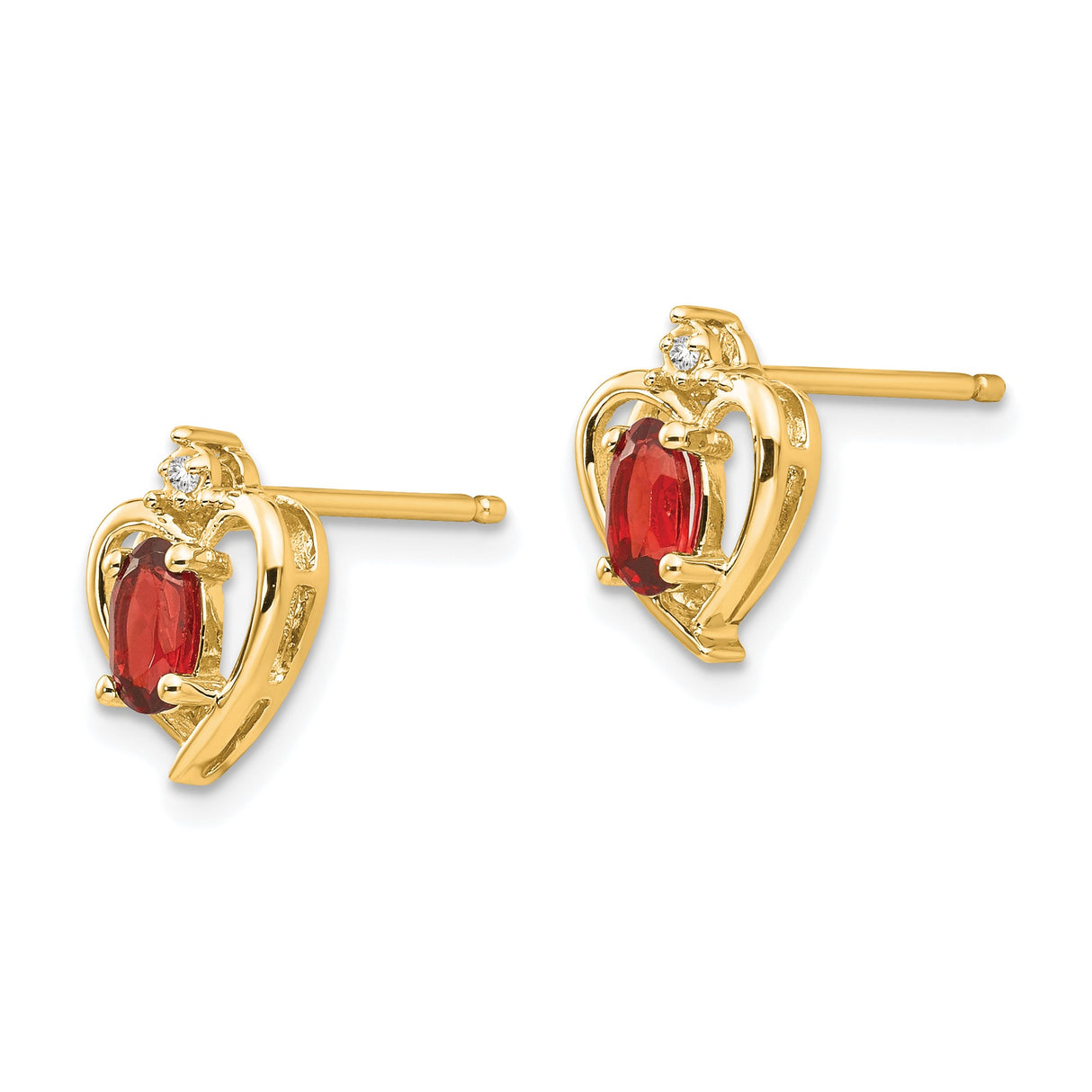 14k Yellow Gold Heart Shaped Stud Earrings with Garnet and Diamond Accents for Women
