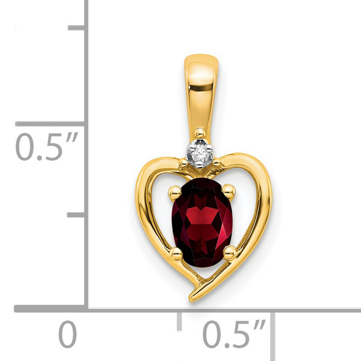 14k Yellow Gold Heart Pendant with Oval Garnet and Diamond Accent