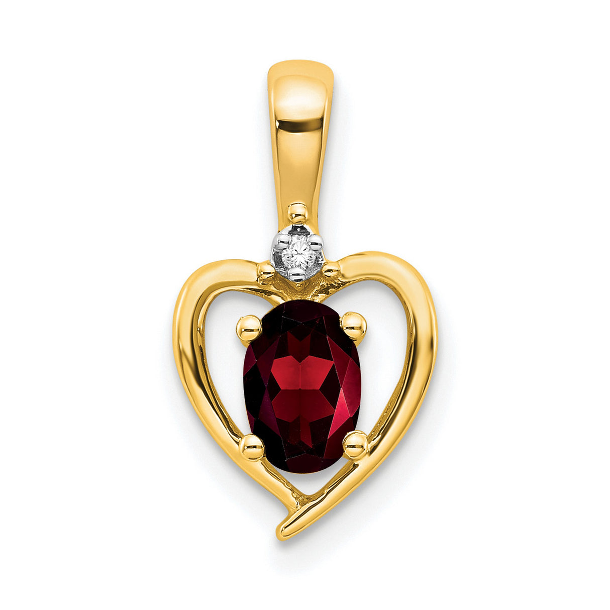 14k Yellow Gold Heart Pendant with Oval Garnet and Diamond Accent