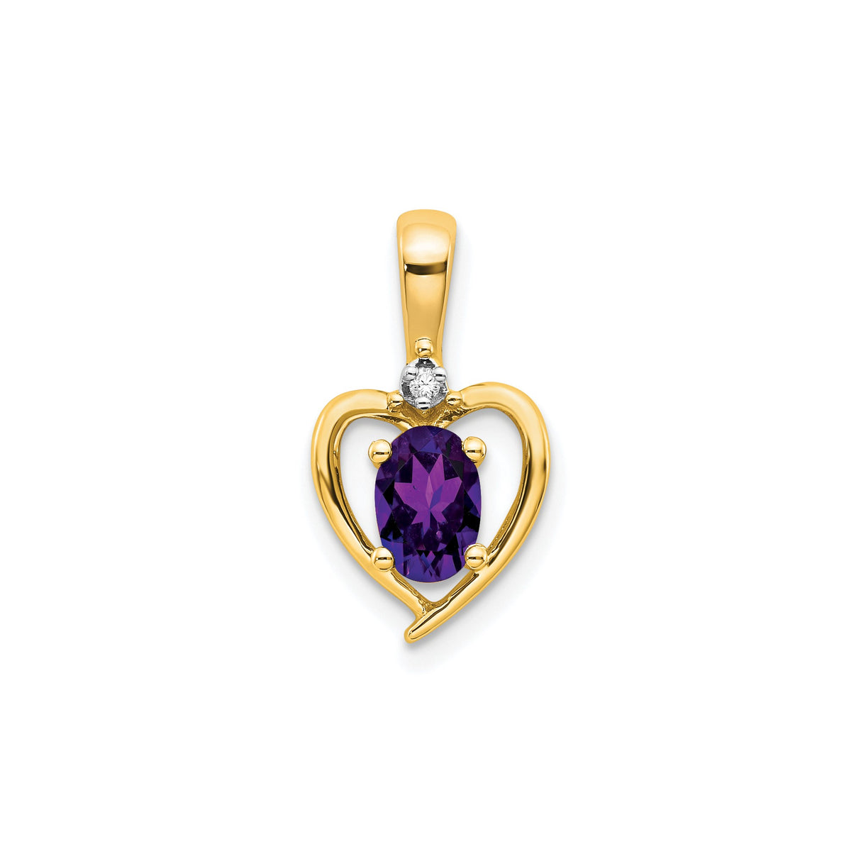 14k Yellow Gold Heart Pendant with Oval Amethyst and Diamond Accent
