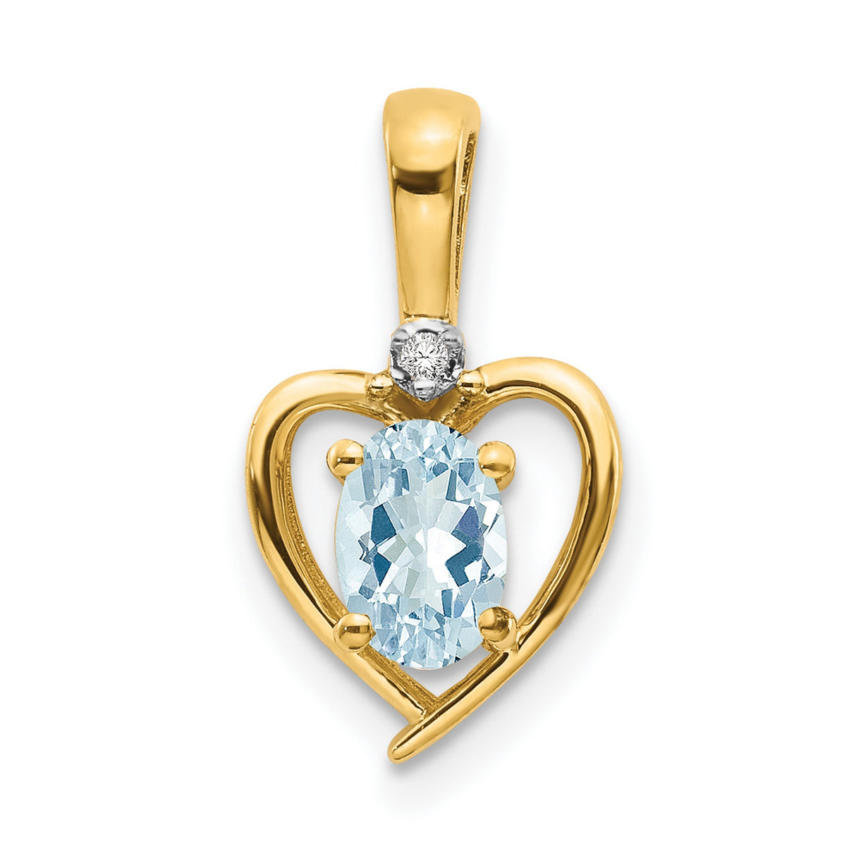 14k Yellow Gold Heart Pendant with Oval Aquamarine and Diamond Accent