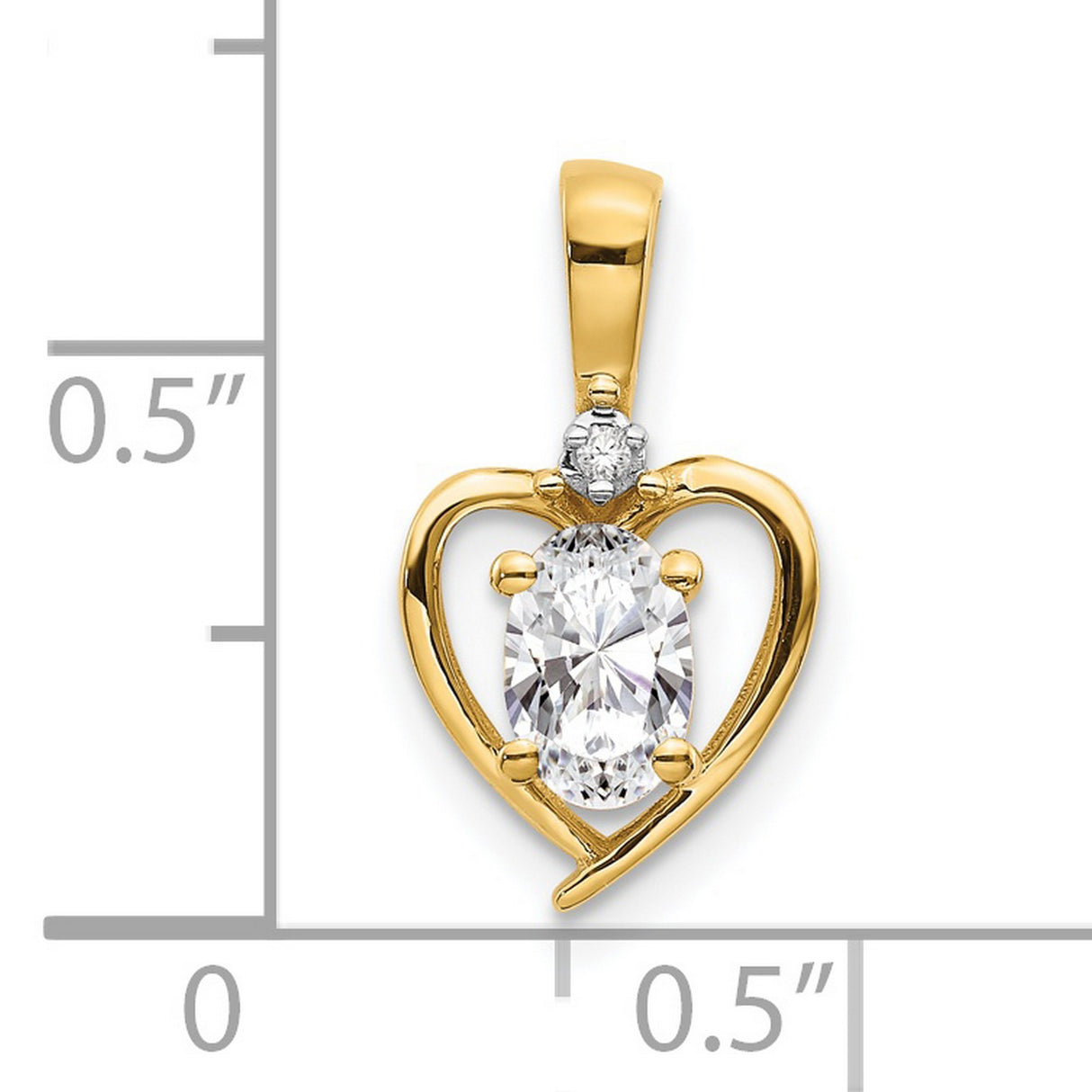 14k Yellow Gold Heart Pendant with Oval Cubic Zirconia and Diamond Accent