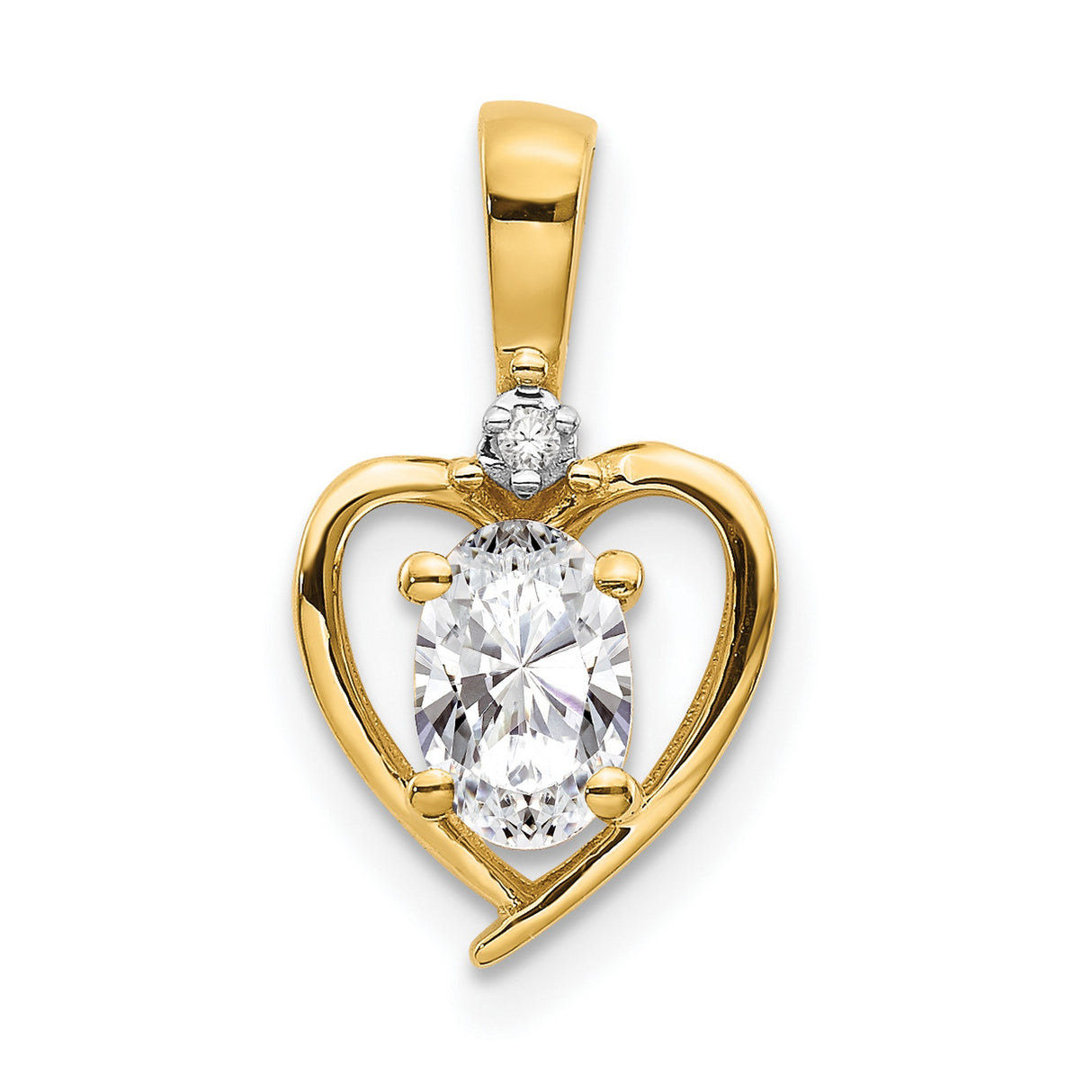 14k Yellow Gold Heart Pendant with Oval Cubic Zirconia and Diamond Accent