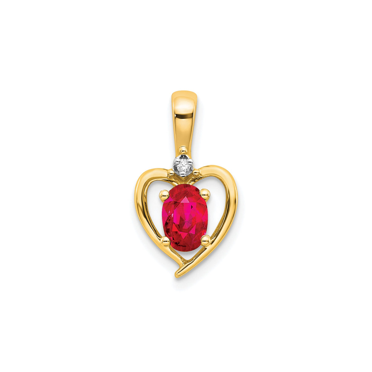 14k Yellow Gold Heart Pendant with Ruby and Diamond Accent, Romantic Womens Jewelry