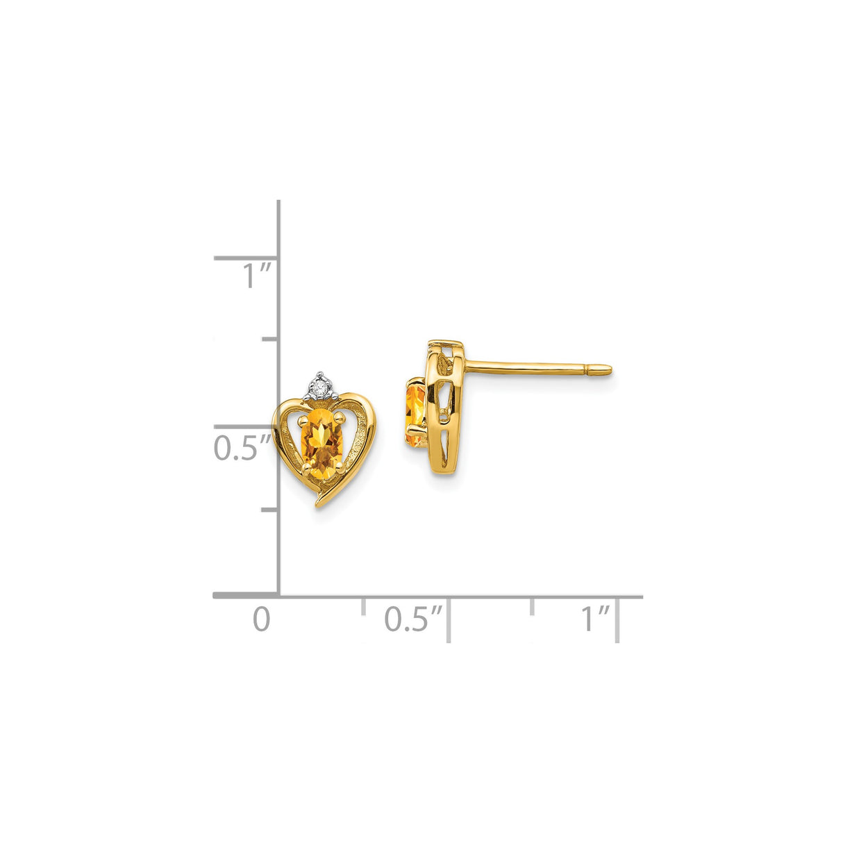 14K Yellow Gold Citrine Heart Stud Earrings Diamond Accent