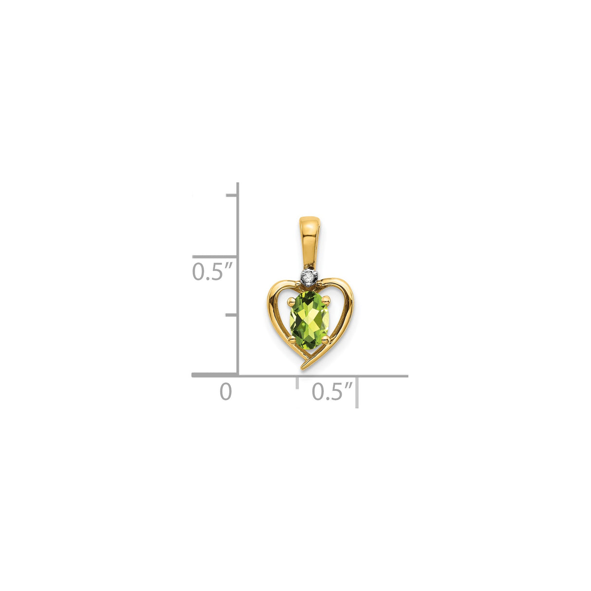 14k Yellow Gold Heart Pendant with Oval Peridot and Diamond Accent Charm for Women