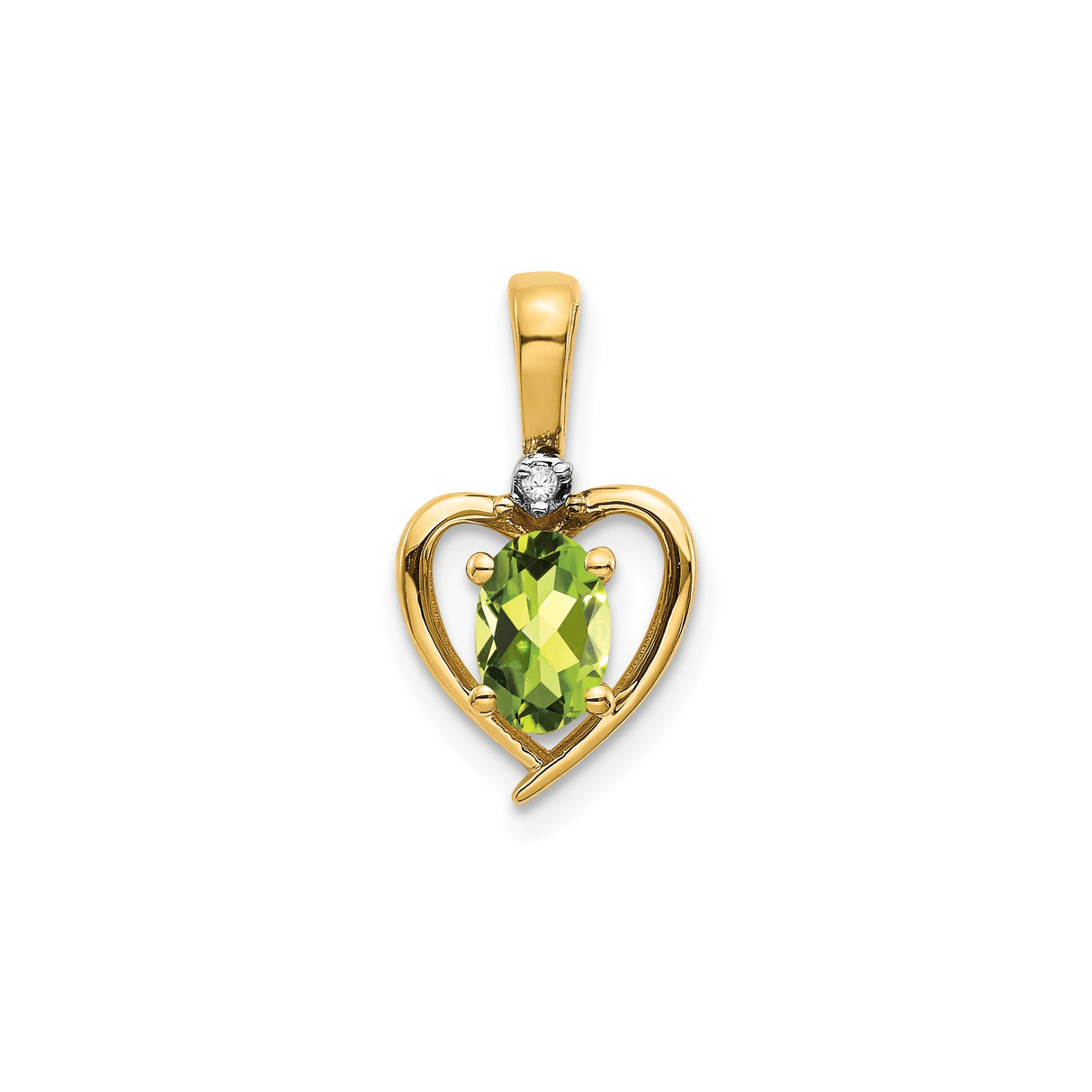 14k Yellow Gold Heart Pendant with Oval Peridot and Diamond Accent Charm for Women