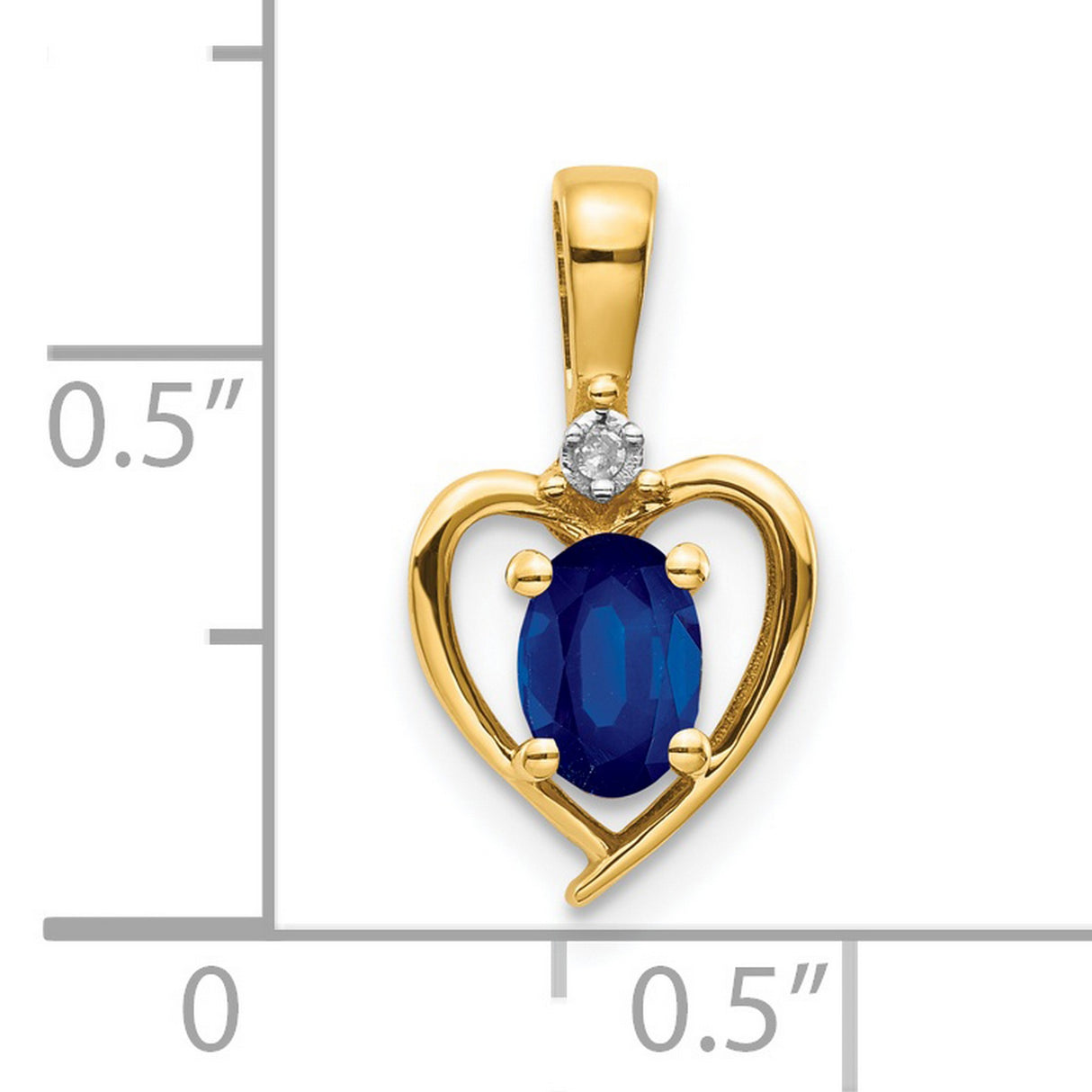 14k Yellow Gold Heart Pendant with Oval Sapphire and Diamond Accent
