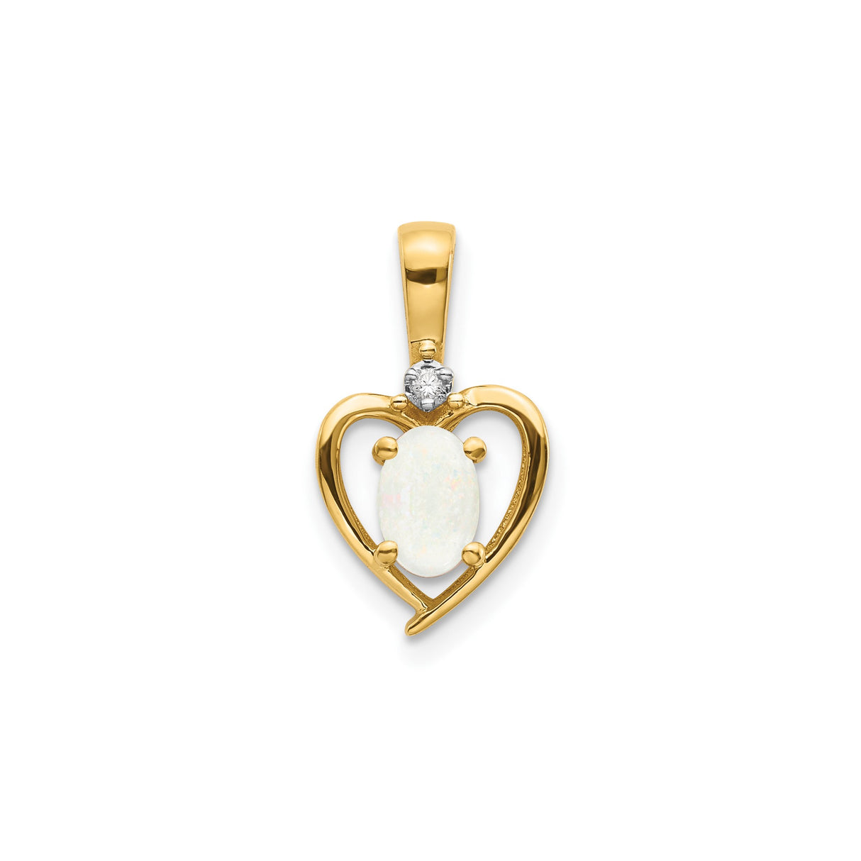 14k Yellow Gold Heart Pendant with White Opal and Diamond Accent, Romantic Style for Women