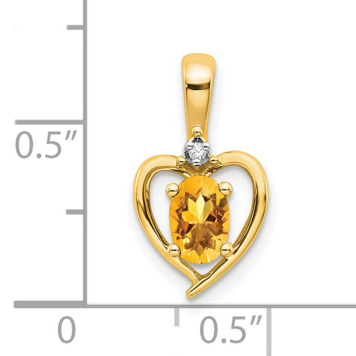 14k Yellow Gold Heart Pendant with Oval Citrine and Diamond Accent
