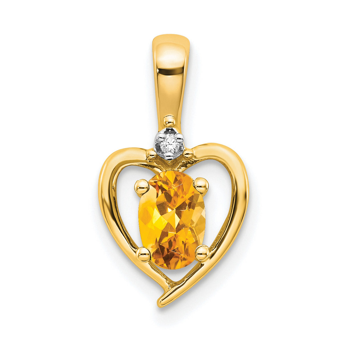 14k Yellow Gold Heart Pendant with Oval Citrine and Diamond Accent