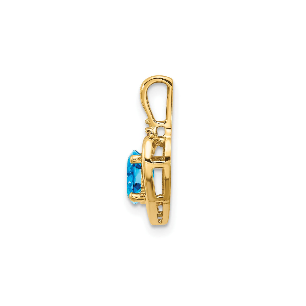 14k Yellow Gold Heart Pendant with Swiss Blue Topaz and Diamond Accent, Open Heart Design for Women