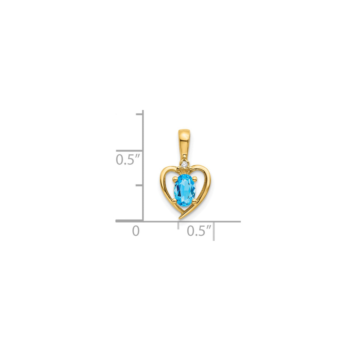 14k Yellow Gold Heart Pendant with Swiss Blue Topaz and Diamond Accent, Open Heart Design for Women