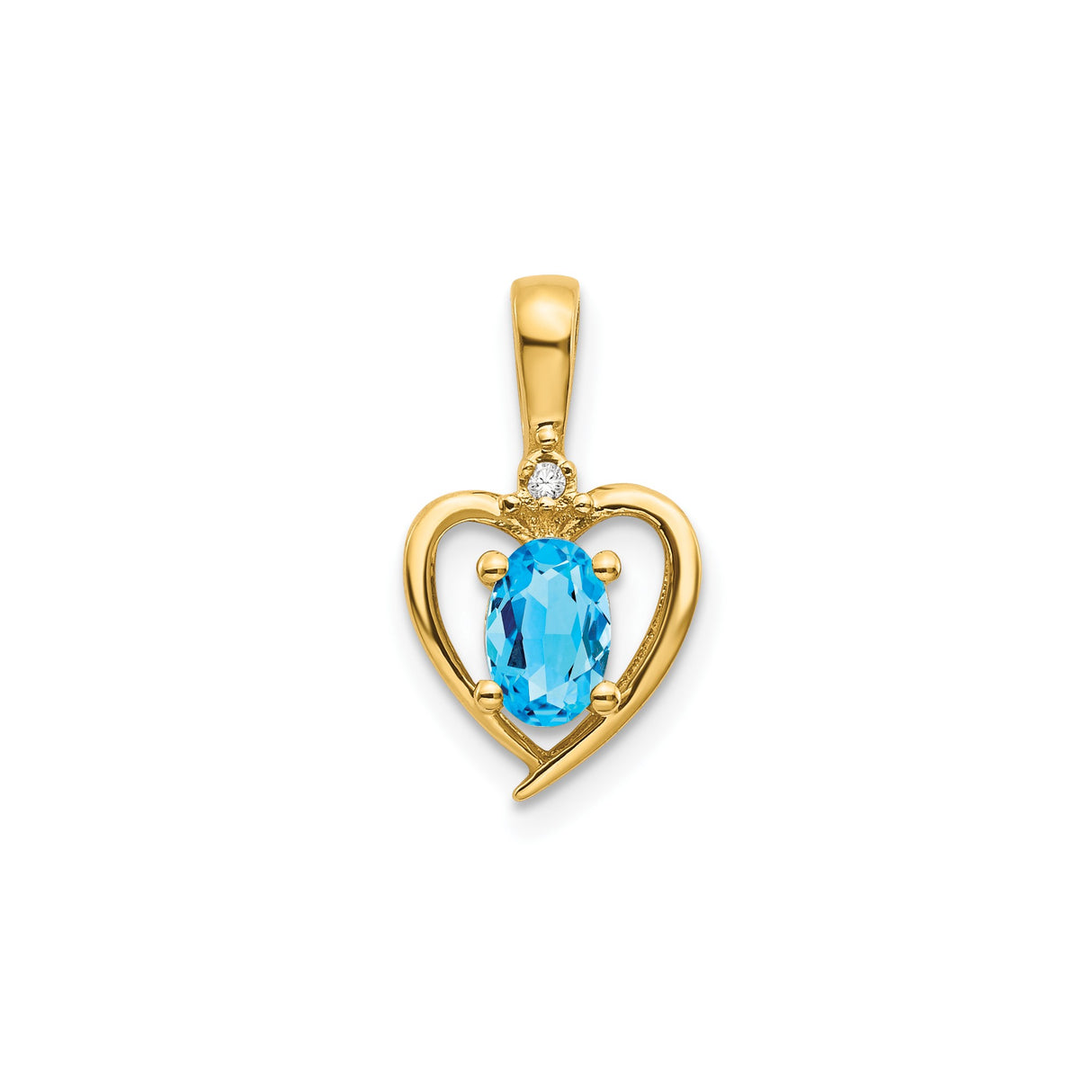 14k Yellow Gold Heart Pendant with Swiss Blue Topaz and Diamond Accent, Open Heart Design for Women