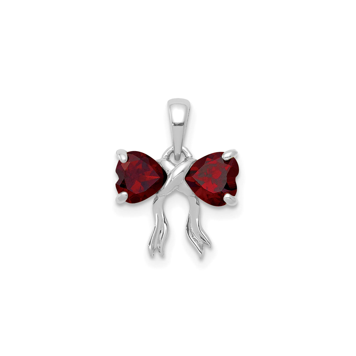 14k White Gold Heart Garnet Pendant with Bow Design for Women