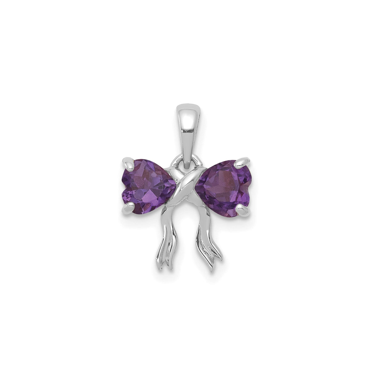 14k White Gold Heart Shaped Amethyst Ribbon Pendant, February Birthstone Jewelry for Women