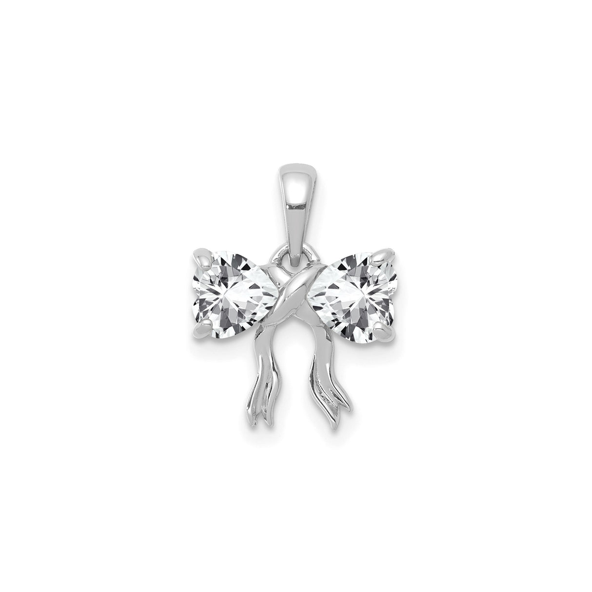 14k White Gold Heart Pendant with Bow Design and Cubic Zirconia Accents
