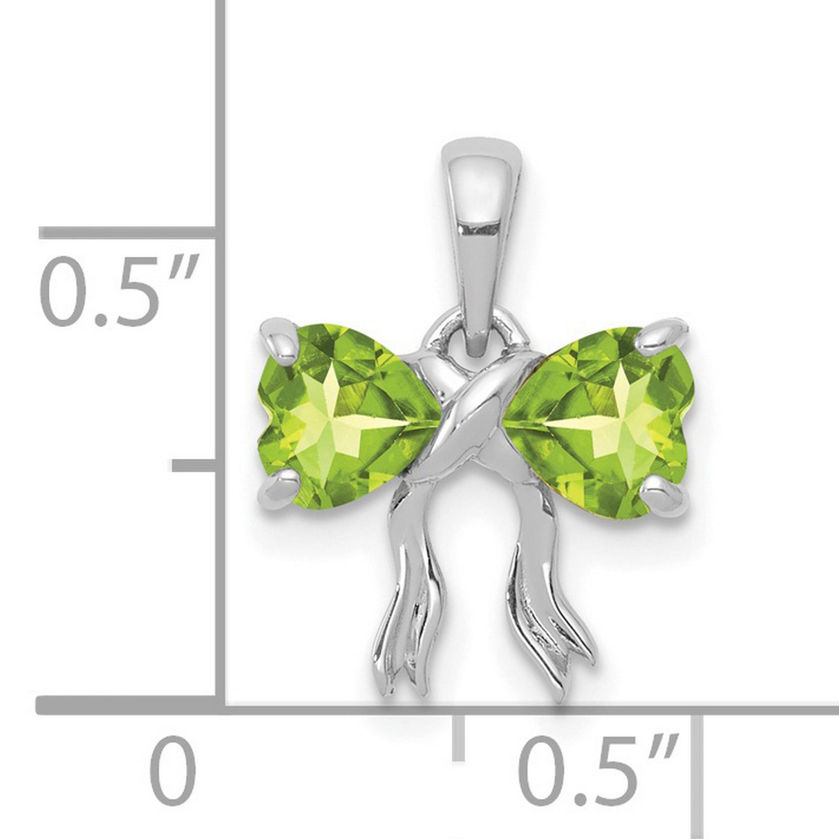 14k White Gold Pendant with Heart-Shaped Peridot Gemstones and Ribbon Design
