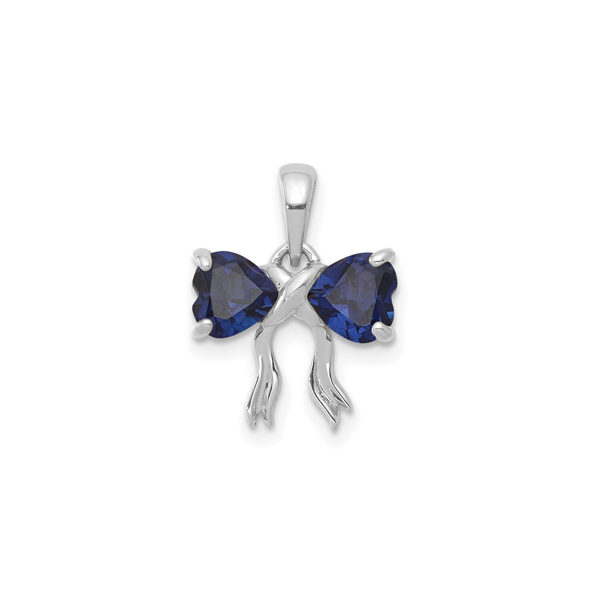 14k White Gold Heart Pendant with Lab Created Sapphire Bow Design