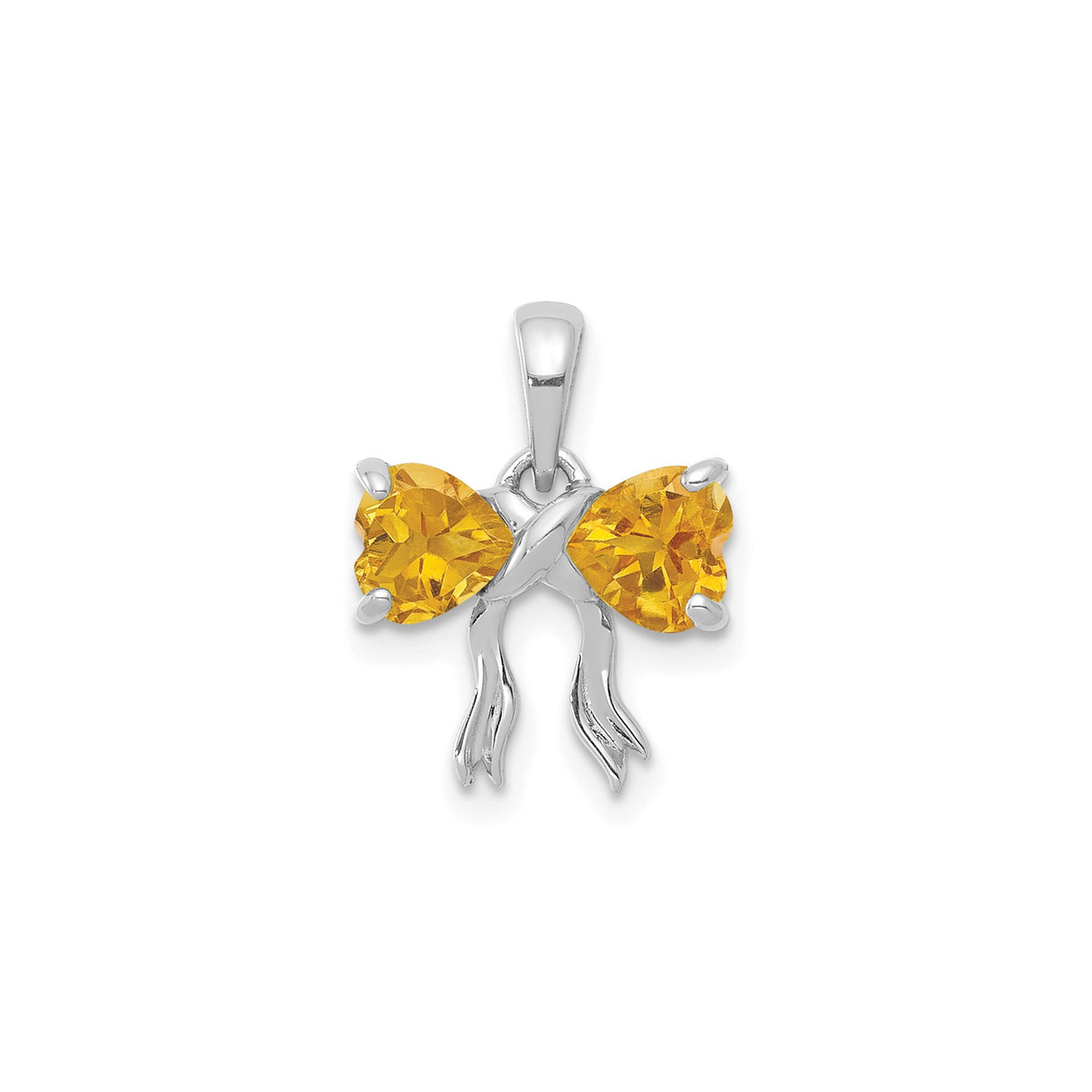14k White Gold Heart Citrine Pendant, Bow Ribbon Awareness Design for Women