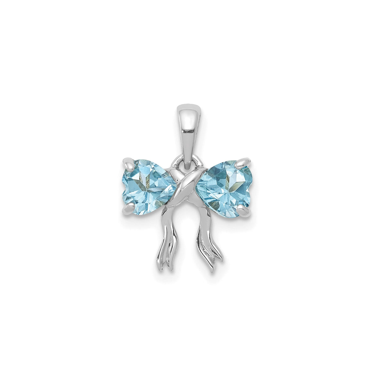 14k White Gold Heart Shaped Bow Pendant with Swiss Blue Topaz Gemstones