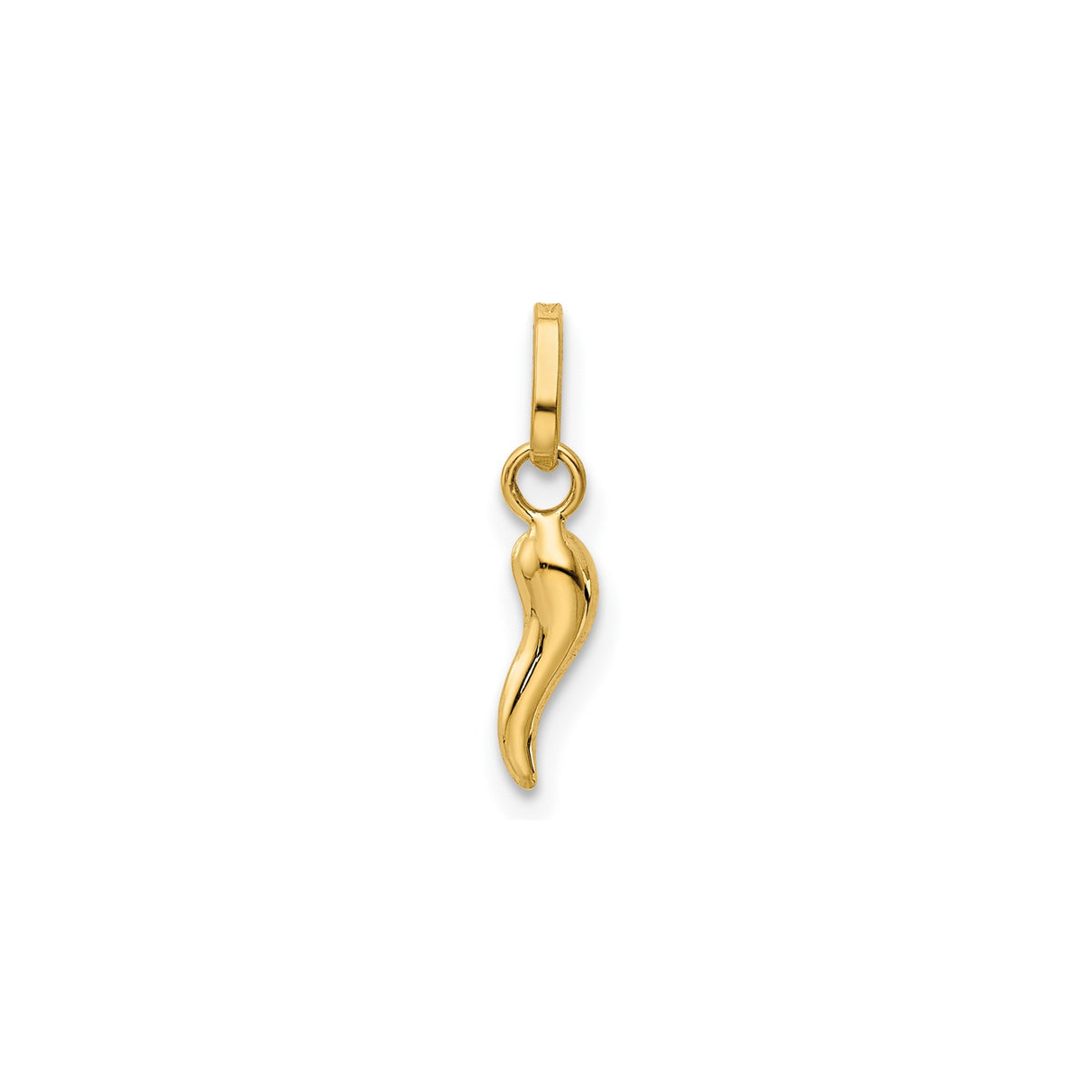 14k Yellow Gold Italian Horn Pendant Charm, Unisex Amulet for Good Luck and Evil Eye Protection