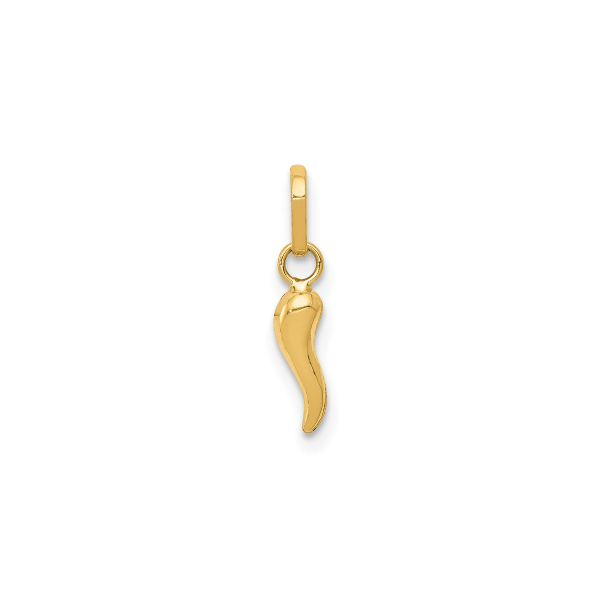 14k Yellow Gold Italian Horn Pendant Charm, Unisex Amulet for Good Luck and Evil Eye Protection