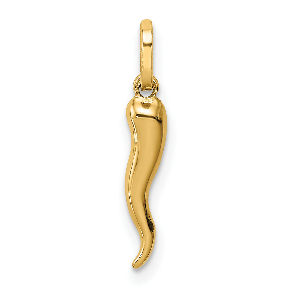 Small Hollow Italian Horn Charm Pendant in Real 14k Yellow Gold