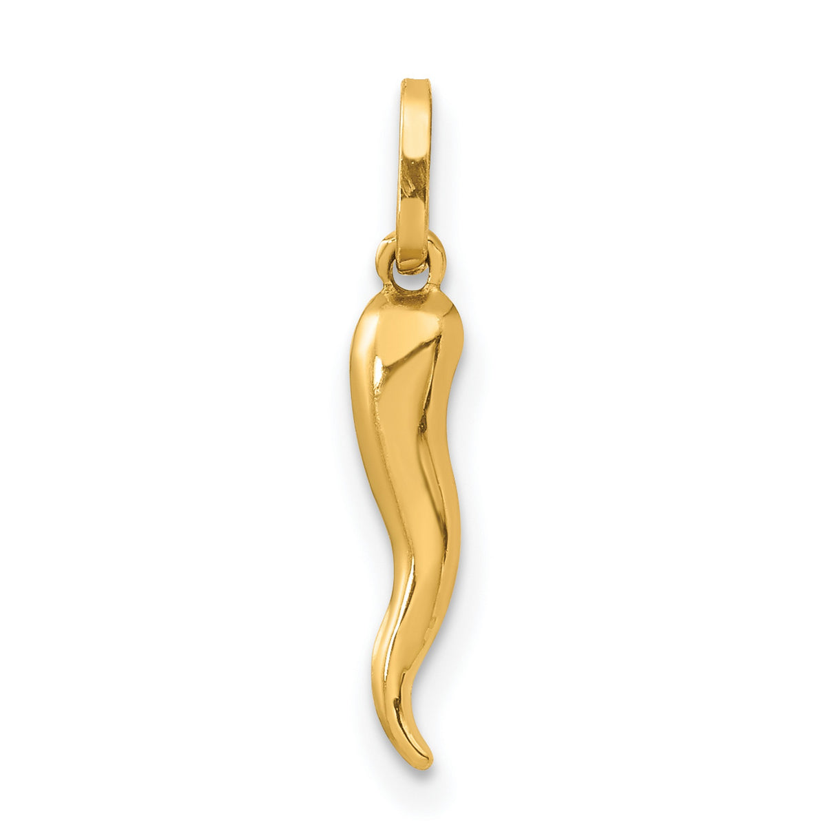 Small Hollow Italian Horn Charm Pendant in Real 14k Yellow Gold