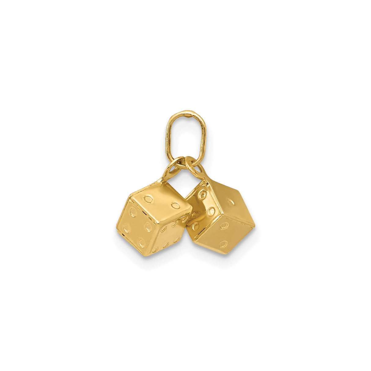 14k Yellow Gold Dice Pendant Charm with 3D Double Dice Design, Casino Style for Men or Unisex
