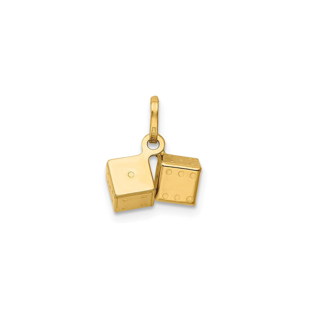 14k Yellow Gold Dice Pendant Charm with 3D Double Dice Design, Casino Style for Men or Unisex