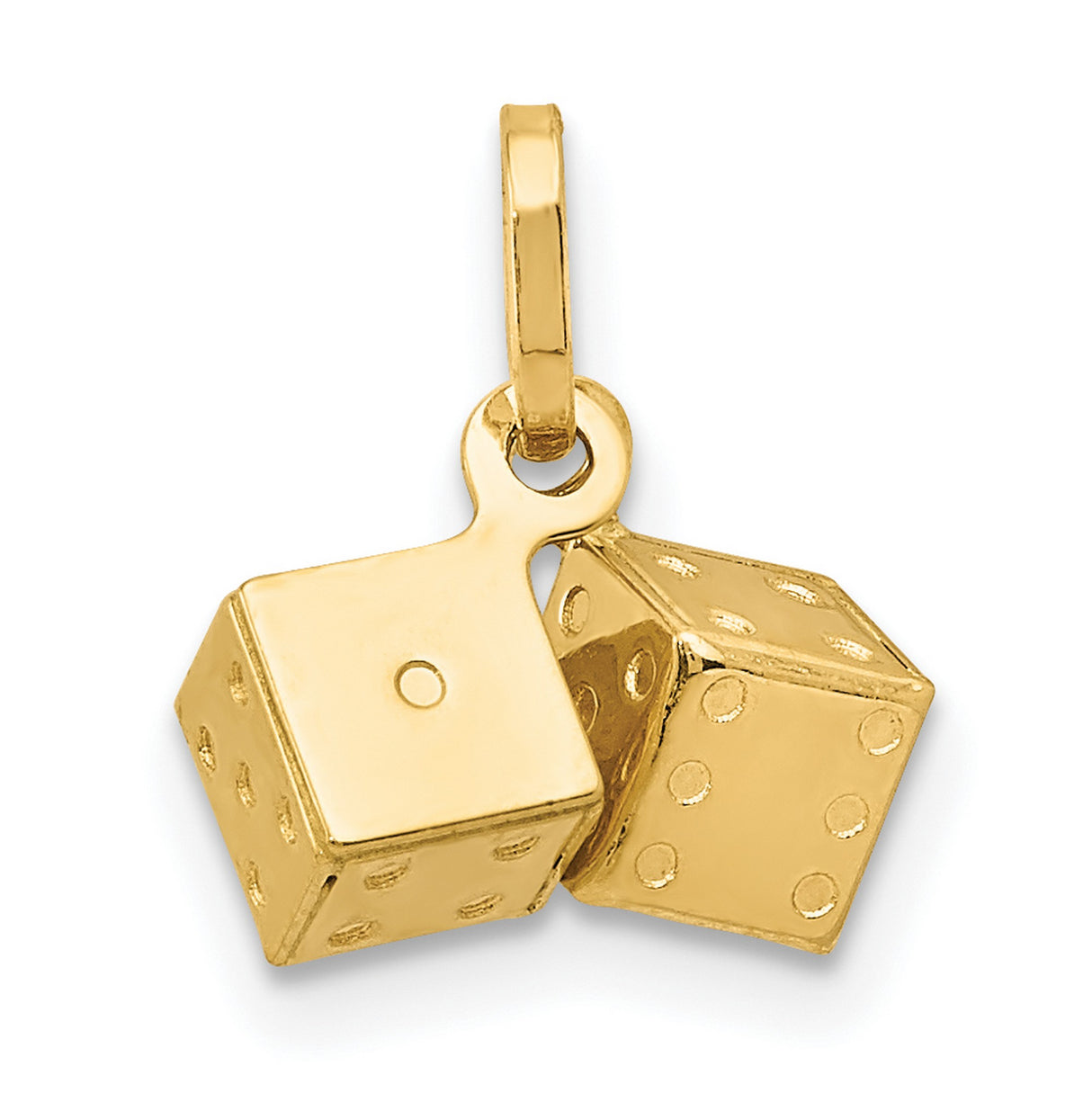 14k Yellow Gold Dice Pendant Charm with 3D Double Dice Design, Casino Style for Men or Unisex