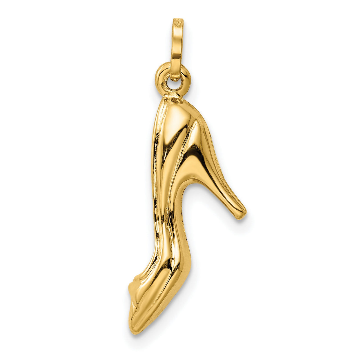 14k Yellow Gold High Heel Shoe Charm Pendant, Polished Stiletto Style for Women