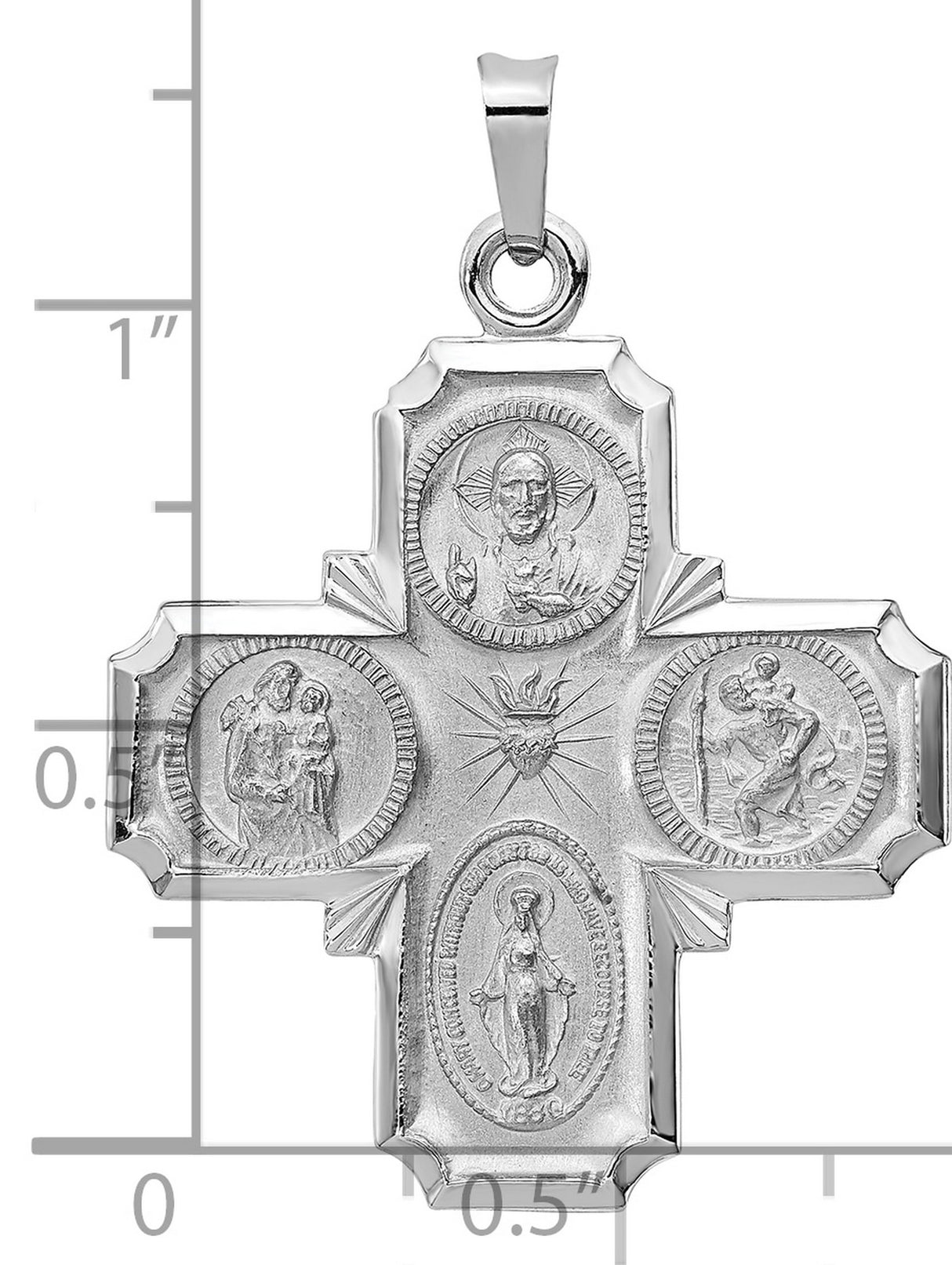 Solid Four Way Cross Cruciform Charm Pendant in Real 14k White Gold