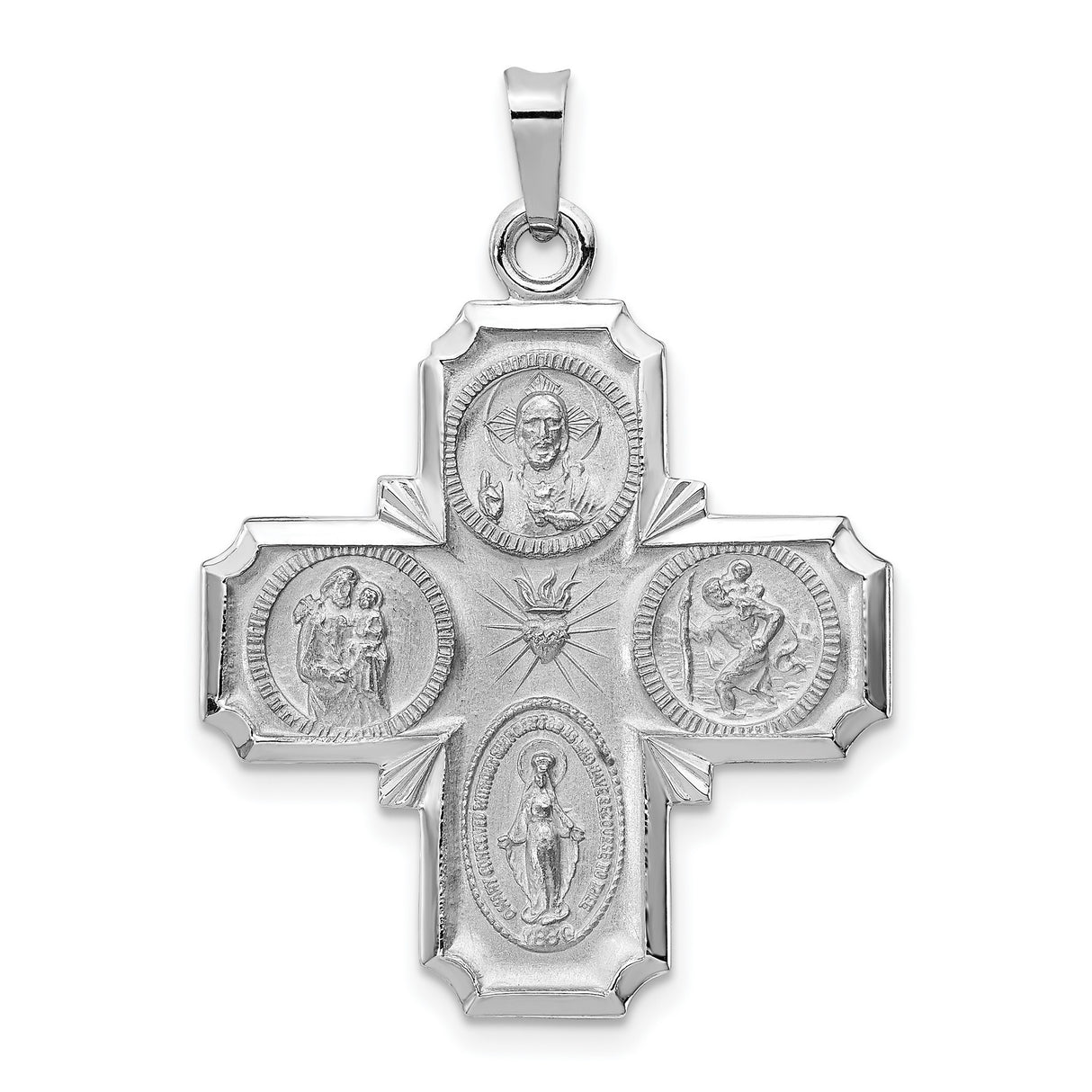 Solid Four Way Cross Cruciform Charm Pendant in Real 14k White Gold