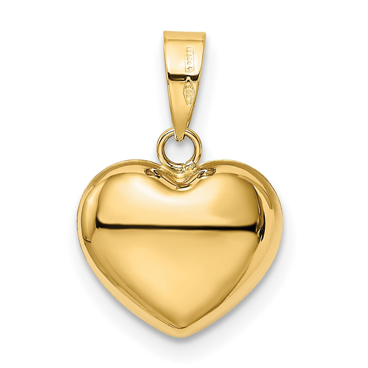 Puffed Heart in Polished 16x12mm Charm Pendant in Real 14k Yellow Gold