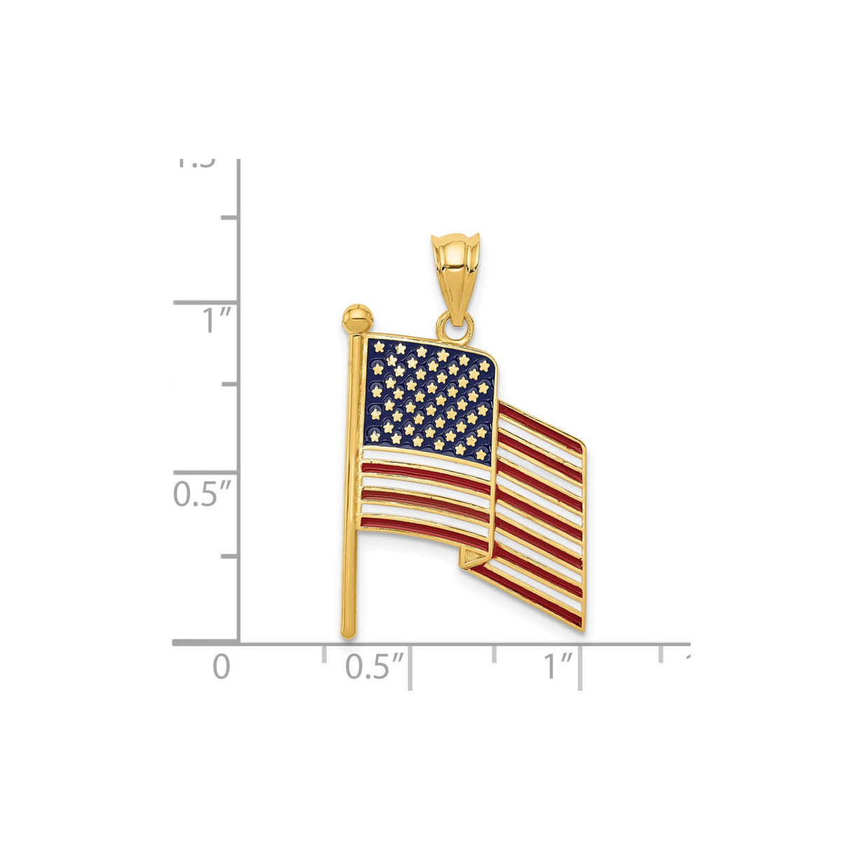 14k Yellow Gold American Flag Pendant with Red White Blue Enamel, Patriotic USA Charm
