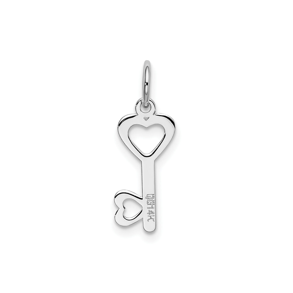 14k White Gold Heart Key Pendant with Two Heart Cutouts, Romantic Minimalist Charm for Women